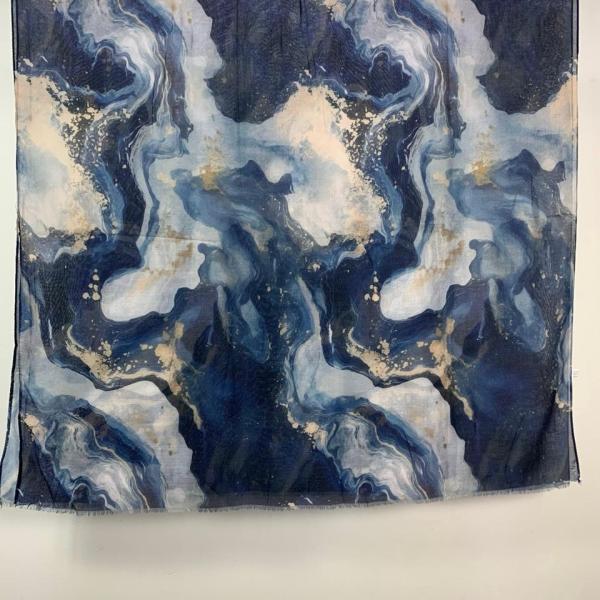 Midnight Marble Gold-Accented Watercolor Abstract Scarf