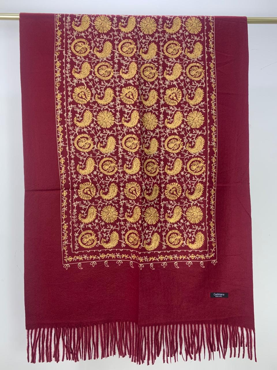 Embroidered Viscose Wool Blend Cashmere Feel Pashmina Style Ladies Shawl